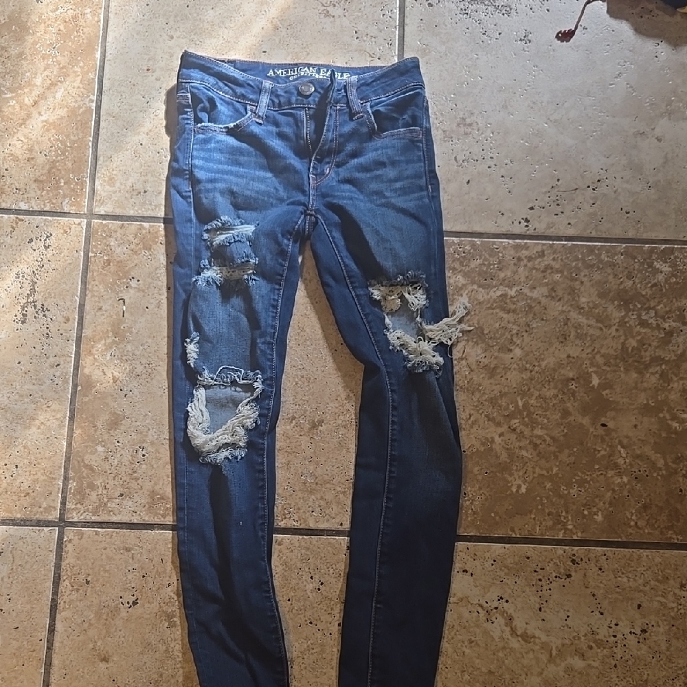 American Eagle Blue Skinny Distressed Jeans
